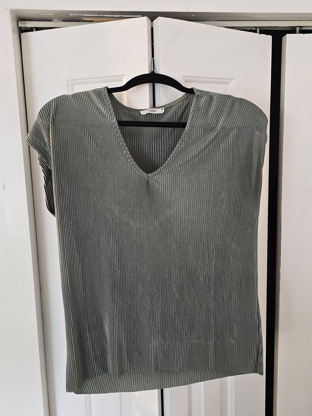 Reserved Green Pleated V-Neck Blouse